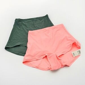 AERIE Boyshort Panties M Granny Mushrooms Gusset Nylon High Waist Pink Green New